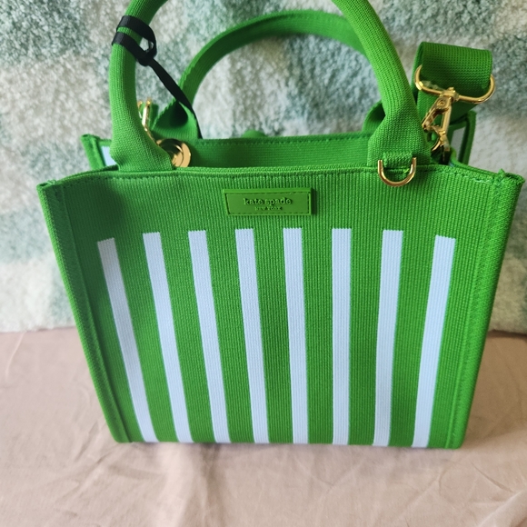 NEW Kate Spade Green Knit Stripe Crossbody Bag - Picture 3 of 4